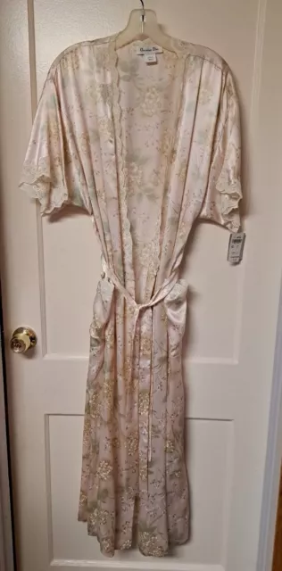 Vintage Christian Dior Peach Floral Short Sleeve Robe Womens Sz Small NWT