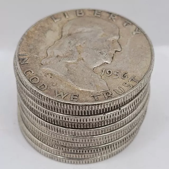 Silver Ben Franklin Half Dollar 1/2 Roll 10 Coins 90% 1948-1963 $5 Face Value