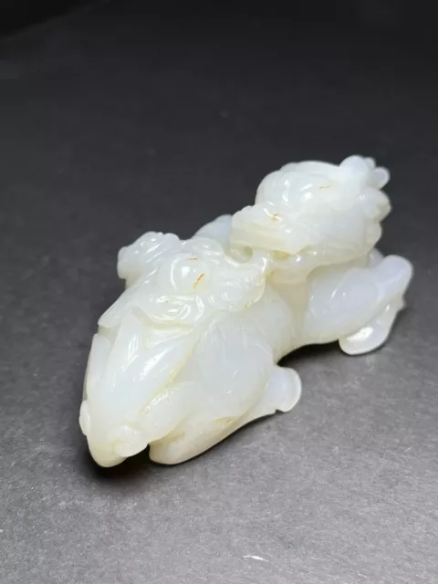 Chinese Exquisite Handmade Kirin carving Hetian Jade Statue 2
