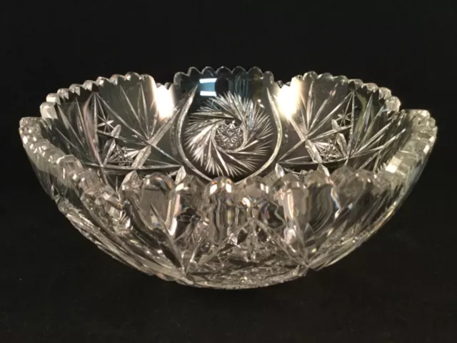 Vintage American Brilliant Period? Cut Glass Crystal Serving Bowl 8”d