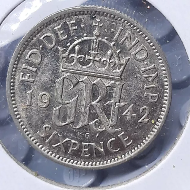 Great Britain England UK 1942 SILVER Sixpence 6P 6 Pence King George VI Coin