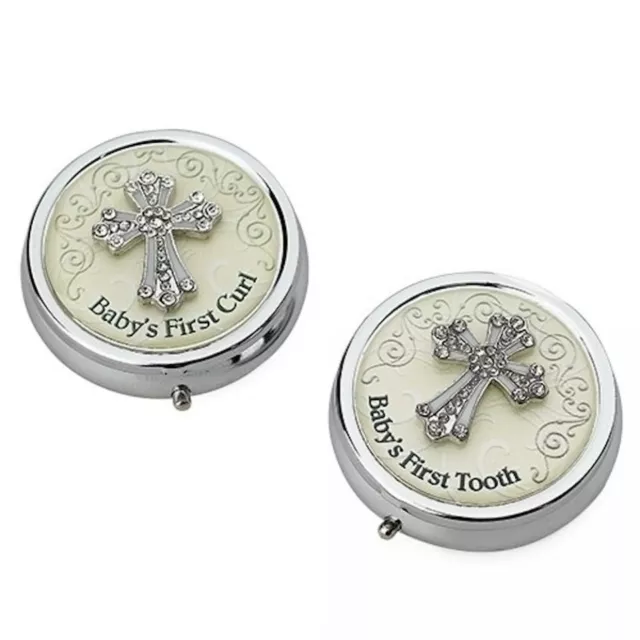 Roman Set of 2 Enameled  Round Boxes Tooth and Baby's First Curl