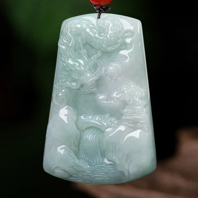 Burmese Jade Dragon Pendant Natural Necklace Jadeite Green Jewelry Emerald