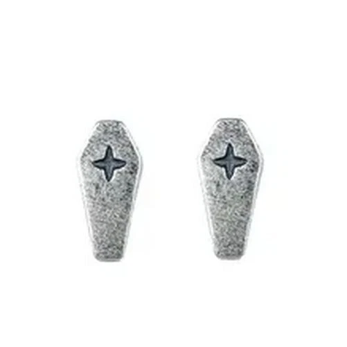 1Pair Coffin Shape Stud Earrings Silver Color Earring Studs Unisex Jewelry Gifts