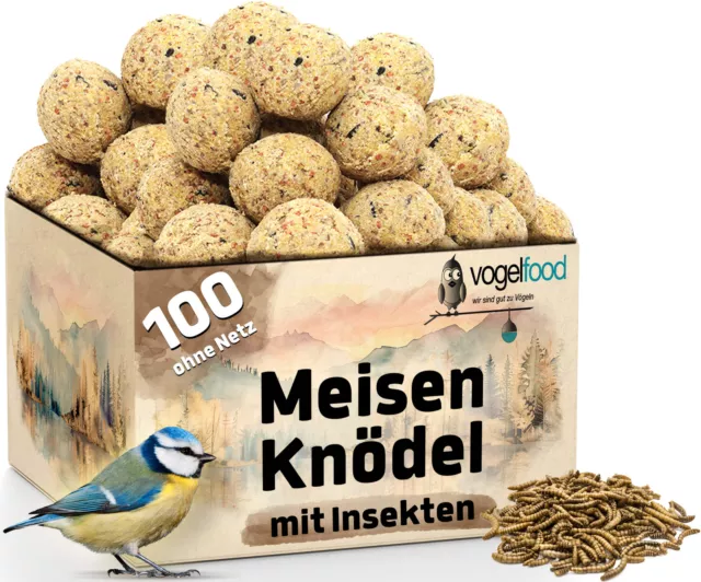 100 Meisenknödel mit Insekten ohne Netz Vogelfutter Wild Ganzjahres Fett Streu