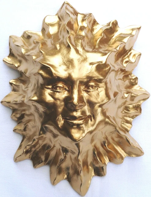 Escultura de pared de decoración del hogar dorado de 8" sol, obra de arte original firmada por Claybraven