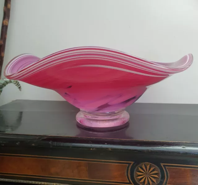 Kent Le Grand Pink & Purple Wavy Art Glass Bowl
