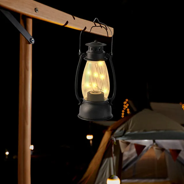 T0# LED Atmosphere Lamp Ornament Vintage Candle Lantern Halloween Decoration (Bl