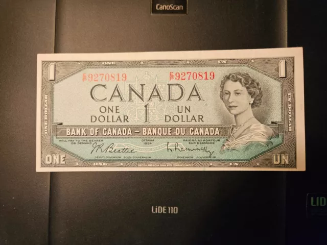1954 $1 Dollar Bank of Canada Banknote EP9270819 AU 50 Crisp