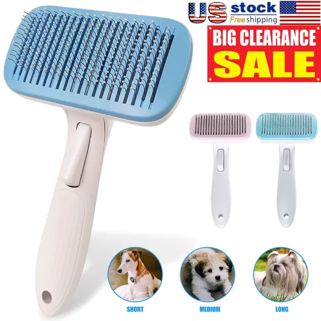 Portable Pet Hair Brush Dog Cat Hair Remover Comb Massage Brush W/Protect Cover