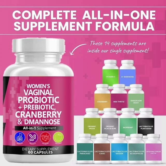 WOMEN'S VAGINAL Probiotics - Prebiotic, D-Mannose, Cranberry, Milk ...