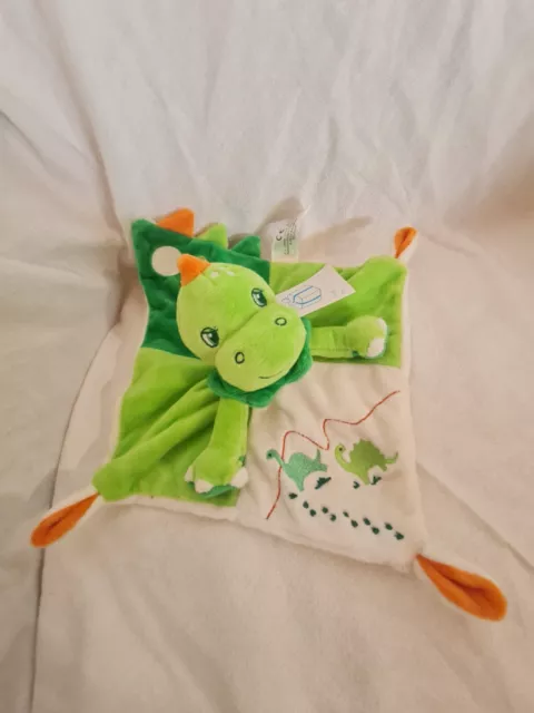 Doudou plat dinosaure dragon vert blanc orange Simba toys Kiabi SANS ETIQUETTE