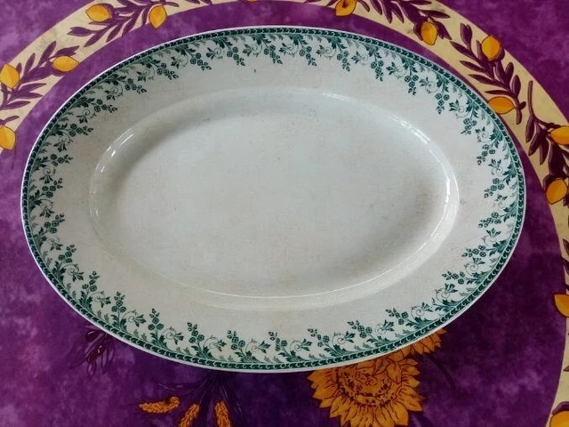 Plat de service - 41 x 27 - ovale en faïence Terre de fer - Faïence de Sarreguemines - Modele Favori - Rose - La Brocante Bucolique