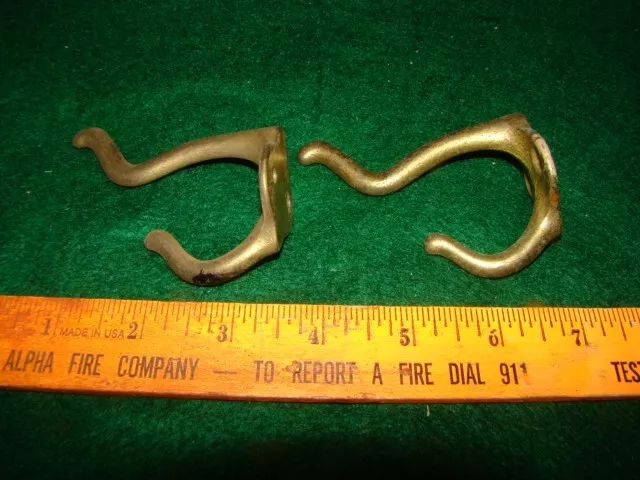 Vintage Lot 3 Double Hook Coat Hat Hooks Decorative Metal Brass Solid