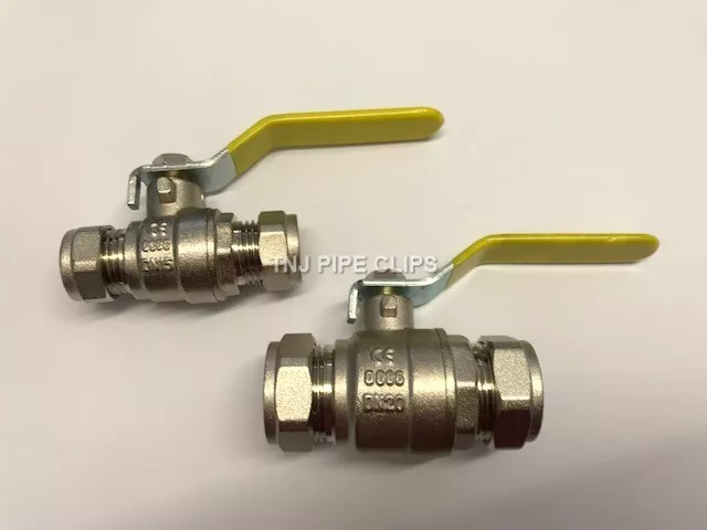 YELLOW Compression Lever Arm Ball Valve 15mm or 22mm Handle Isolation Tap on off