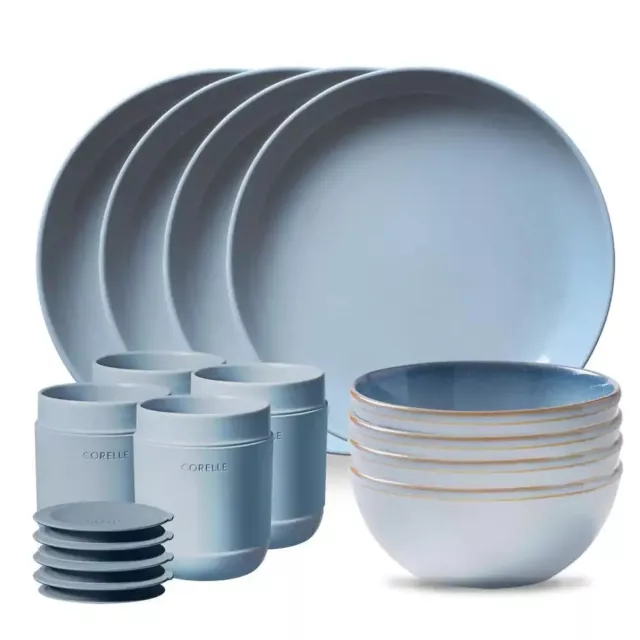 Complete 16-Piece Nordic Blue Glass Dinnerware Set for 4 People