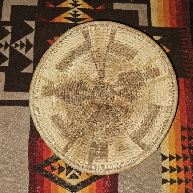 Exceptional Old - African Pictorial Birds & Butterfly Coiled Round Basket