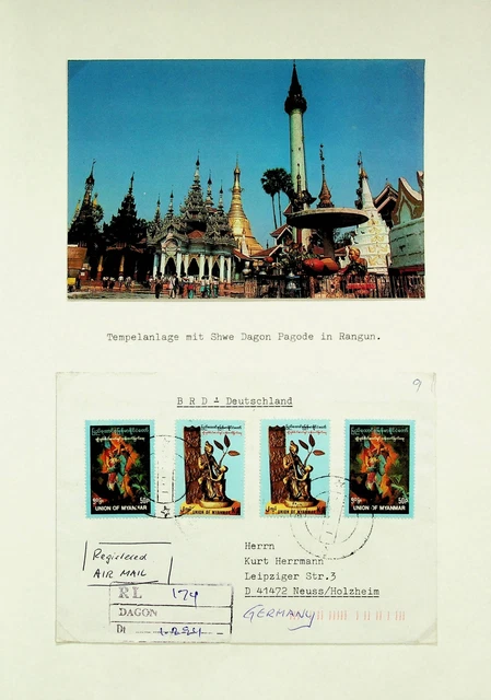 Burma Shwe Dagon Pagoda Ungebraucht Ppc + 1970's 7v Auf Regd Luftpost Zu Germany