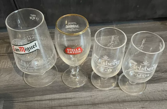 4 Mixed Pint & Half Pint Glasses - San Miguel , Stella & Carlsberg