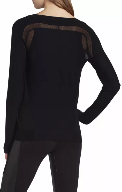 New Bcbg Max Azria Black Audri Sheer Trim Pullover Msh1S714/Ab369 Size Xxs 2