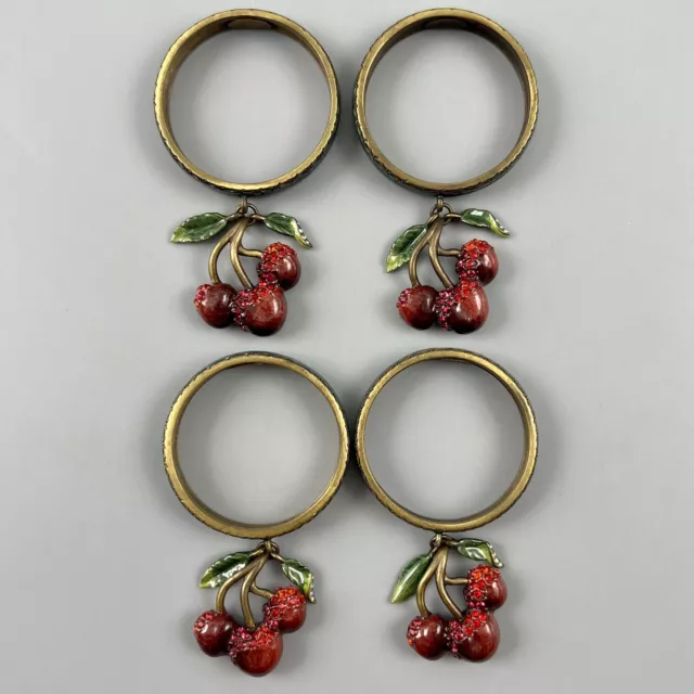 Jay Strongwater Cherry Charm Napkin Ring Set (4) Swarovski Crystal Jewels