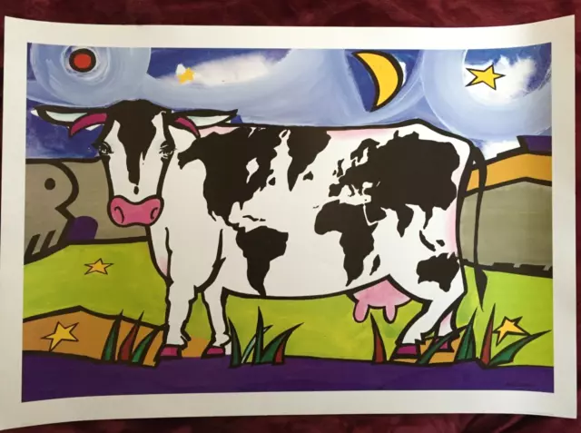 ALFRED GOCKEL - COW w/ WORLD MAP - Very Rare 1980s Poster, Large