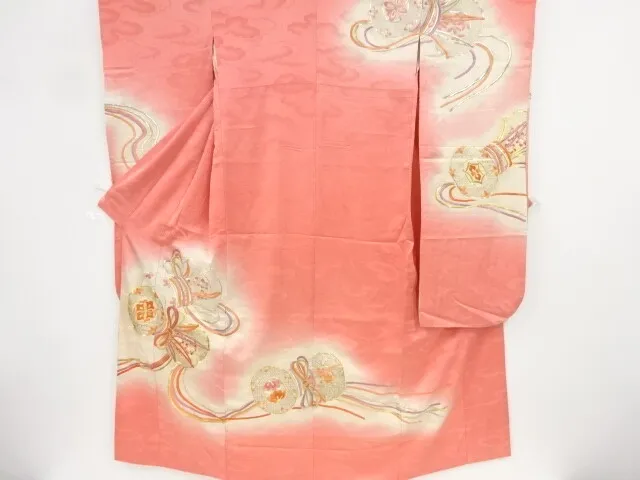 82396# Japanese Kimono / Antique Furisode / Embroidery / Drum