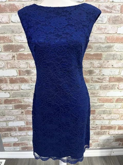 Ralph LAUREN Sz 4 Navy Sequin Lace Cowl Neck Evening Formal Sheath Dress