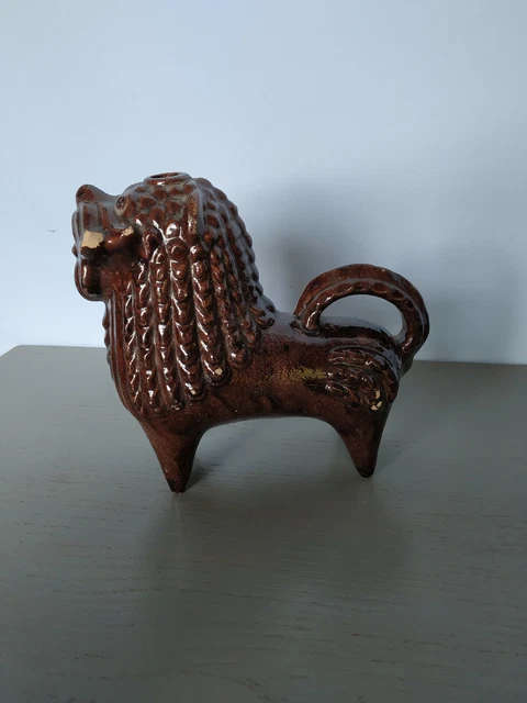 Vintage handgefertigte Keramik Glasur Figur Löwe 60er Jahre Volk Keramik 2