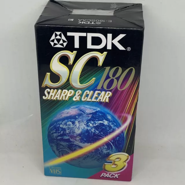 TDK Sharp & Clear E-180 Blank VHS Tapes 3 Pack New & Sealed