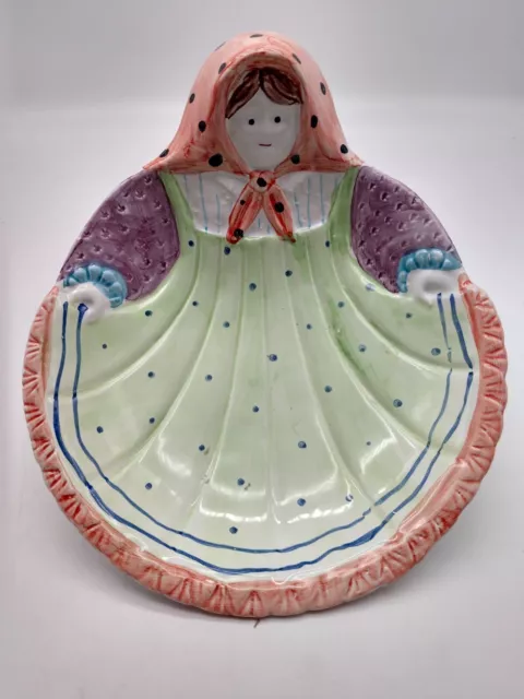 Italian Woman Bowl Italica Ars Firenze  Pottery Hand Painted Dish Wall Hanger