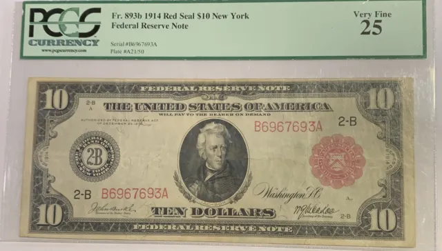 FR 893B 1914 $5 Federal Reserve Red Seal New York PCGS 25