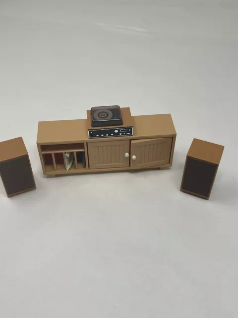 Vintage Fisher Price Dollhouse Furniture 250 280 1979 stereo speakers credenza*+