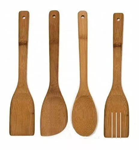 Kitchen 4 x Wooden Spoons Spatula  Spoon Cooking Utensils Tools Turner Set