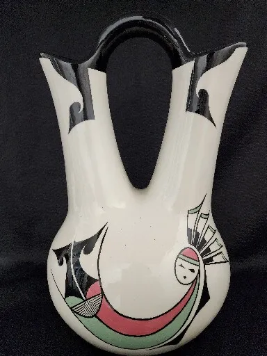 Native American Navajo Ceramic Wedding Vase, Hand Painted, Signed GUADAGNA