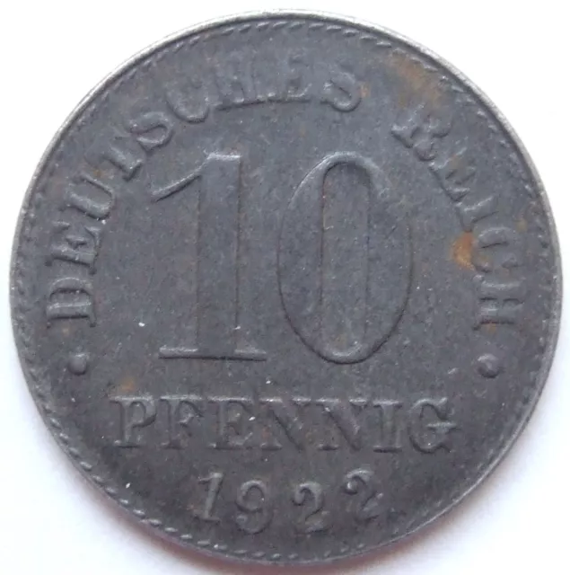 Ersatzmünze Deutsches Reich 10 Pfennig 1922 D in Vorzüglich