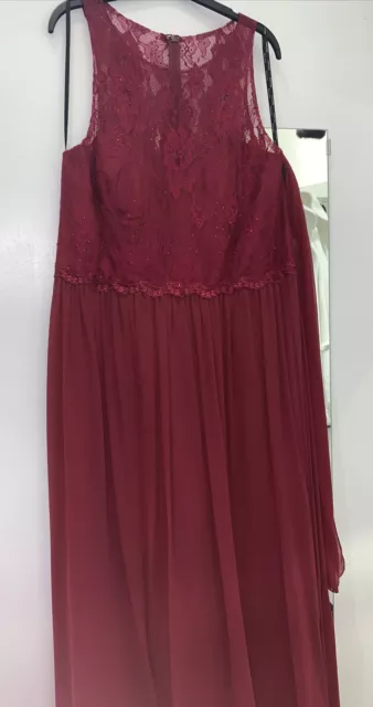 Mascara size 20 MC181215BM wine Red Evening dress lace Gown high neck BNWT