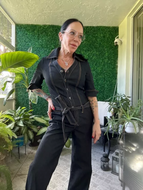 1990s Y2Y Dark Denim Jumpsuit BISOU BISOU Tie Waist Workers Spring