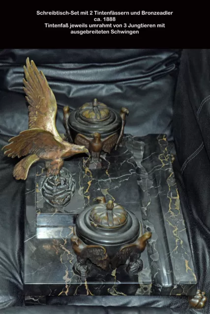 Einmalige Schreibtischgarnitur/Schreibtischset Kaiserzeit Marmor Bronze-Adler