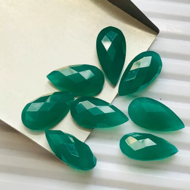 12 Pcs Natural Briolette Green Onyx Loose Stone - Jewelry Making Gems -10x20mm