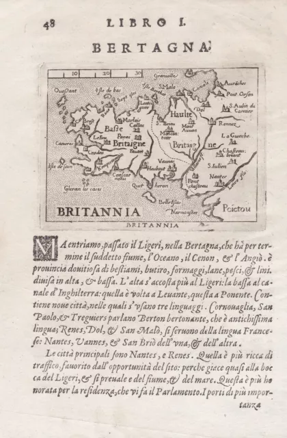 Bretagne Brest Rennes Quimper France carte map Karte Ortelius Botero 1599