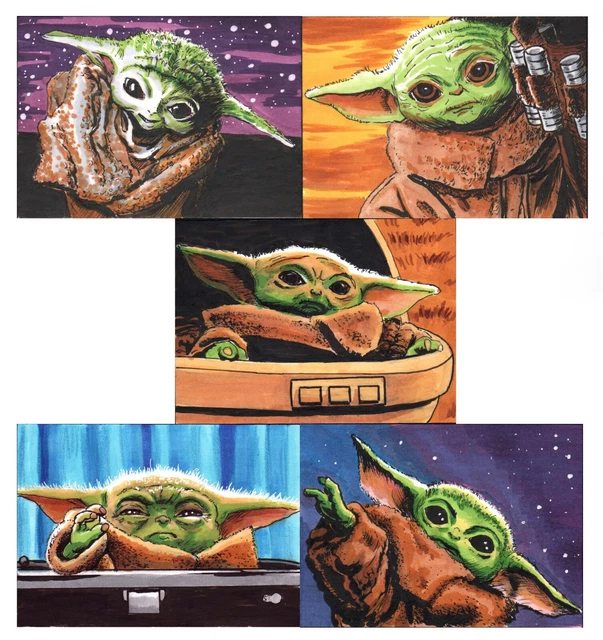 Baby Yoda The Mandalorian 5 Card SET SKETCH PRINTS