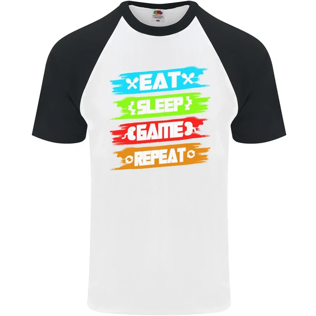 Maglietta da baseball Eat Sleep Game divertente giocatore gaming da uomo S/S