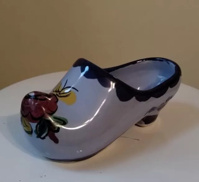 Portuguese Vestal Alcobaca Ceramic Pottery Blue Floral Shoe 1948