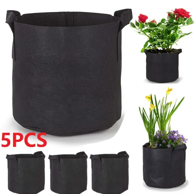 Garnen 10 Gallon Garden Grow Bags (5 Packs), Vegetable/Flower/Plant Growing  Bags, Heavy Duty Thickened Nonwoven Fabric Smart Pots Planter with