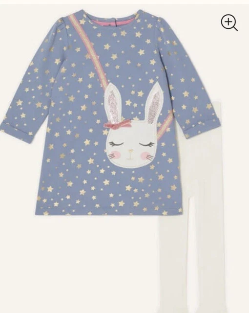 Monsoon Baby Girls Bunny Sweat Dress And Tights Set Age 2-3 Years *BNWT*