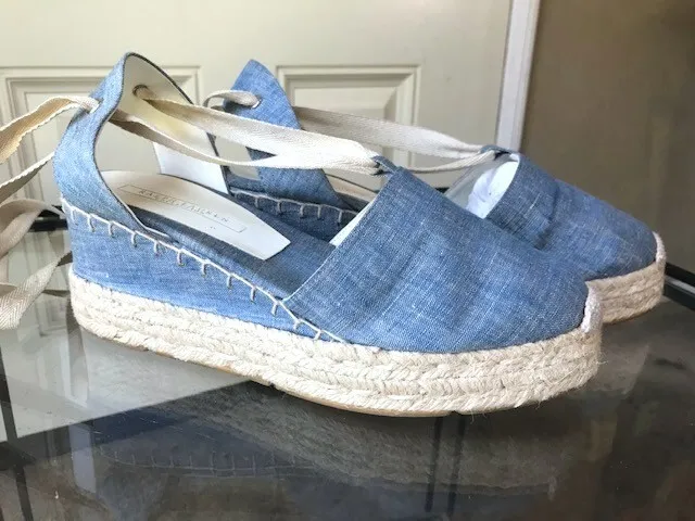 RALPH LAUREN COLLECTION "Uma Indigo Platform Espadrilles w/ Ankle Laces EUC/ 9.5 3