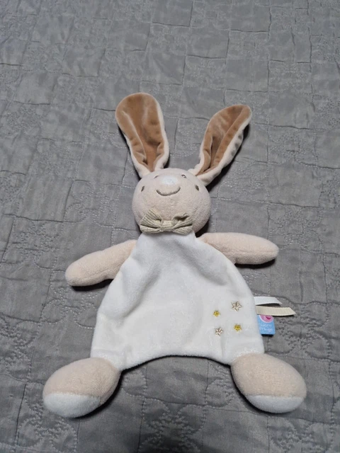 doudou plat lapin beige blanc étoile SUCRE D'ORGE