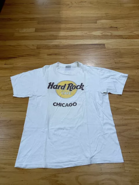 Vintage Hard Rock Cafe Chicago T-Shirt Adult Large White Single Stitch 90s