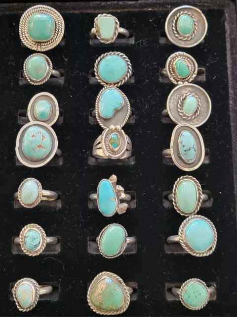 STERLING Vintage OLD PAWN Native AMERICAN 21 Ring LOT 130 Grams Turquoise RESALE